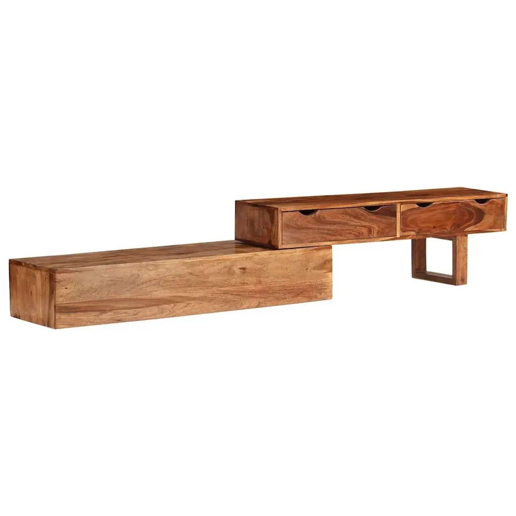 TV Cabinet Solid Wood Acacia Brown Storage 2 Drawers Living Room 200x30x35cm