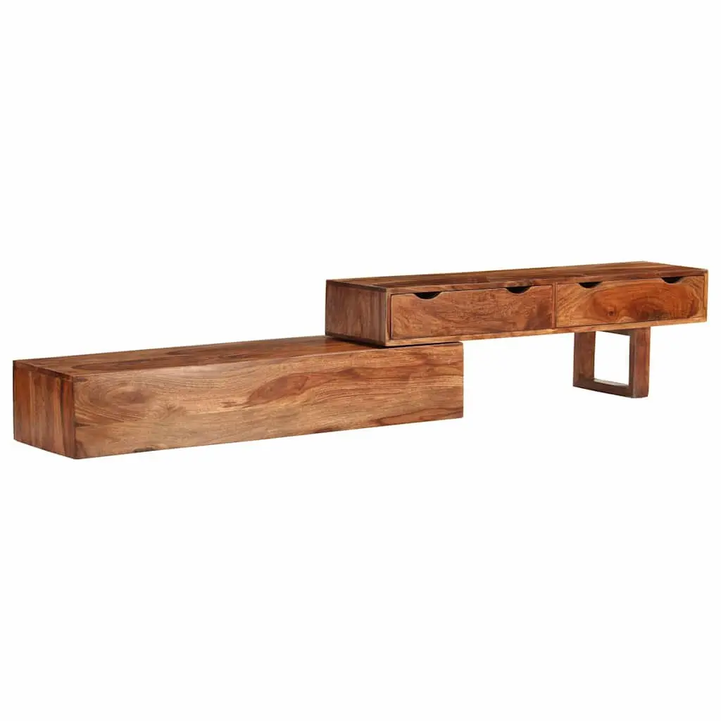 TV Cabinet Solid Wood Acacia Brown Storage 2 Drawers Living Room 200x30x35cm