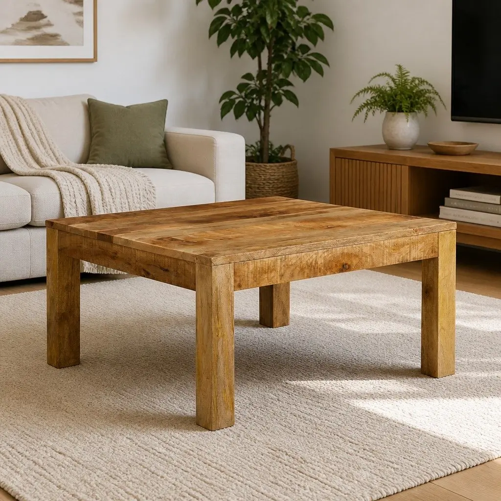 Coffee Table Farmhouse Style 80x80x40 cm Brown Solid Mango Wood