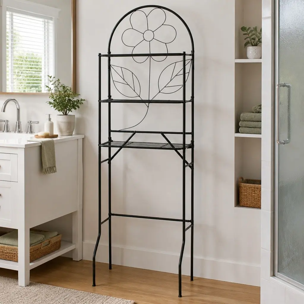 Bathroom Toilet Rack Storage Organizer Steel Frame Black 60x33x174cm
