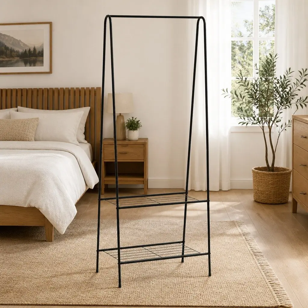 Clothes Rack Garment Stand Storage 59 x 35 x 150 cm Black Steel with 2 Shelves