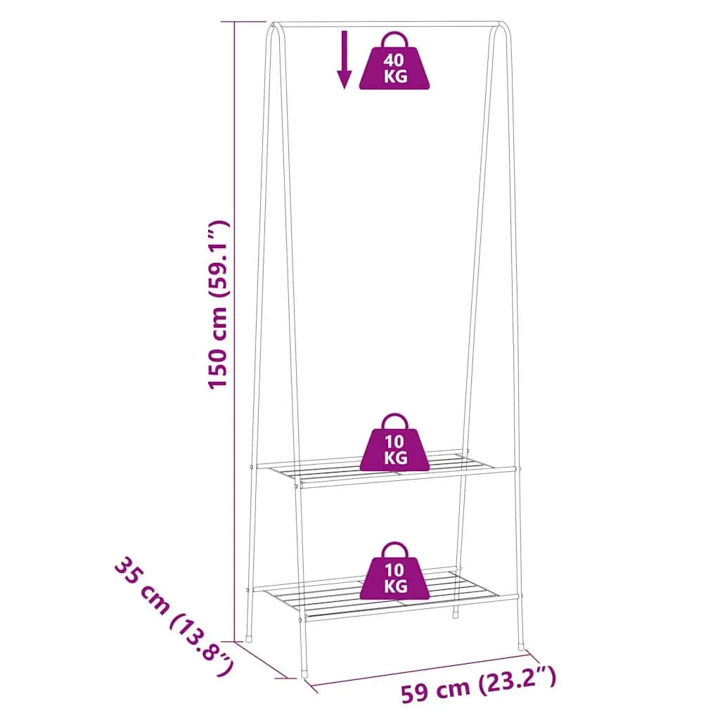 Clothes Rack Garment Stand Storage 59 x 35 x 150 cm Black Steel with 2 Shelves