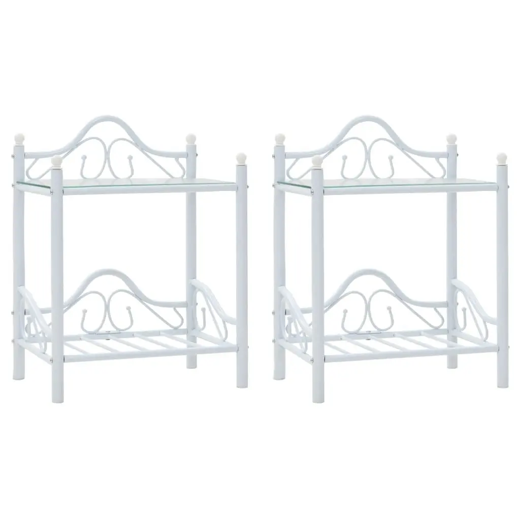 2 pcs White Nightstand Set with Glass