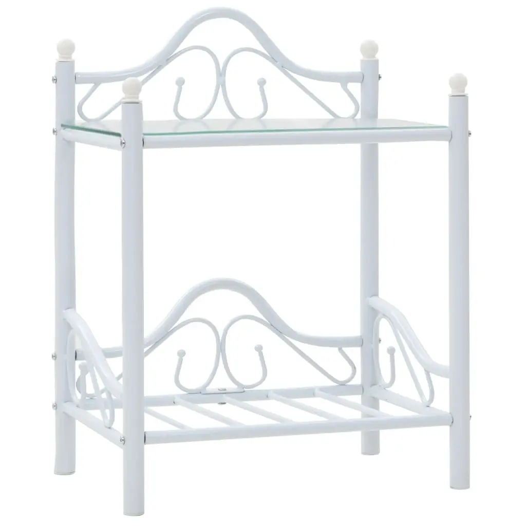 2 pcs White Nightstand Set with Glass