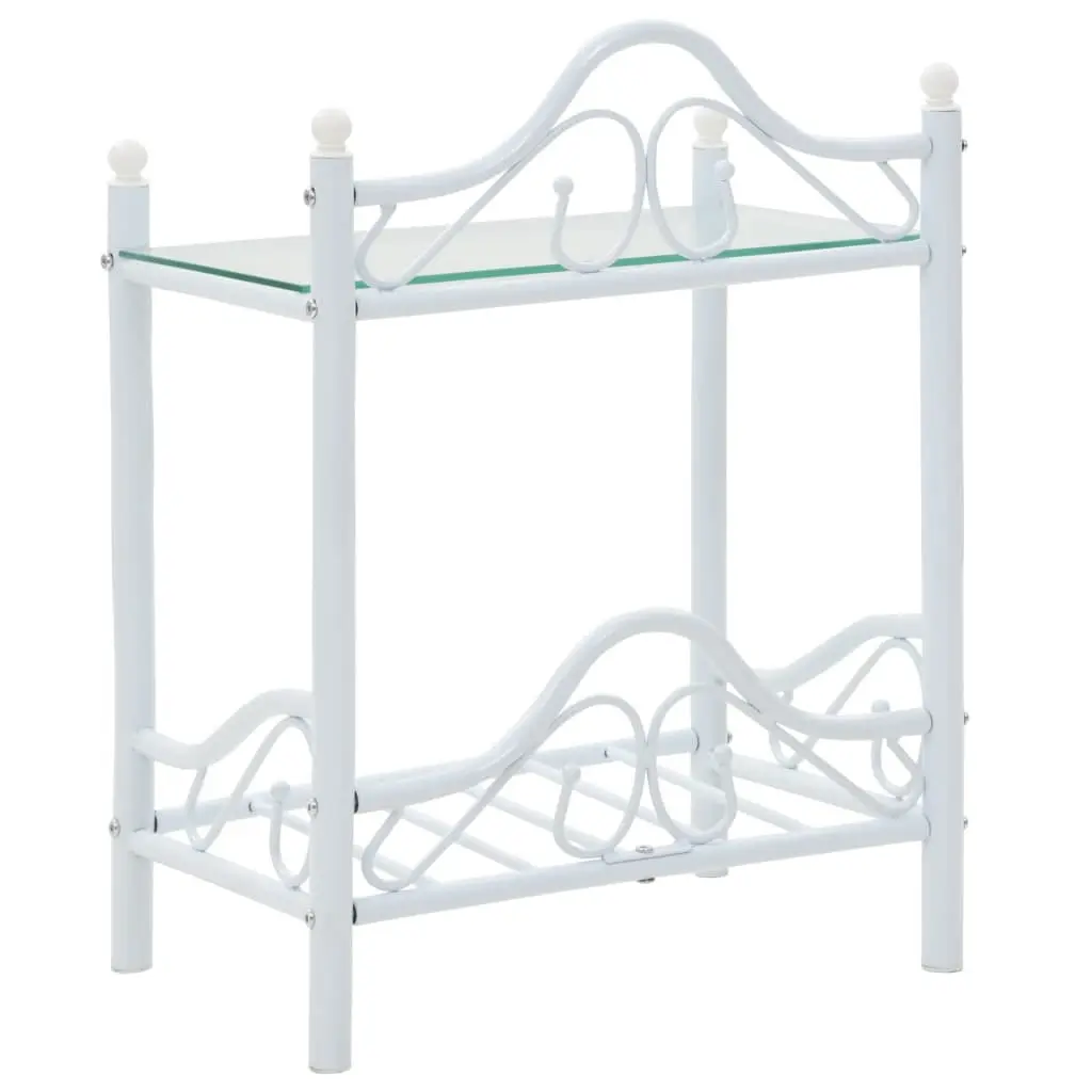 2 pcs White Nightstand Set with Glass