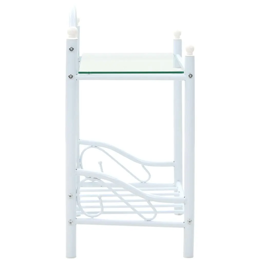 2 pcs White Nightstand Set with Glass
