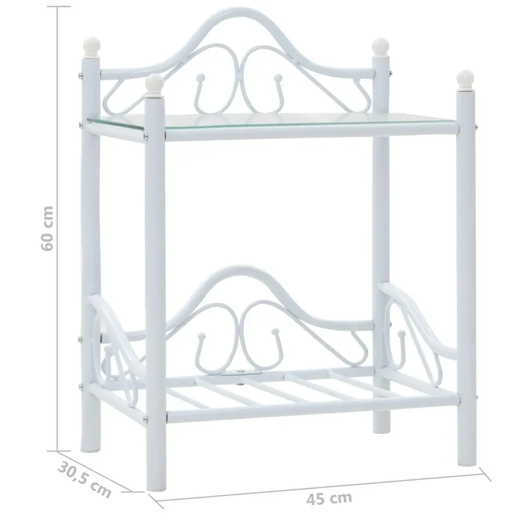 2 pcs White Nightstand Set with Glass