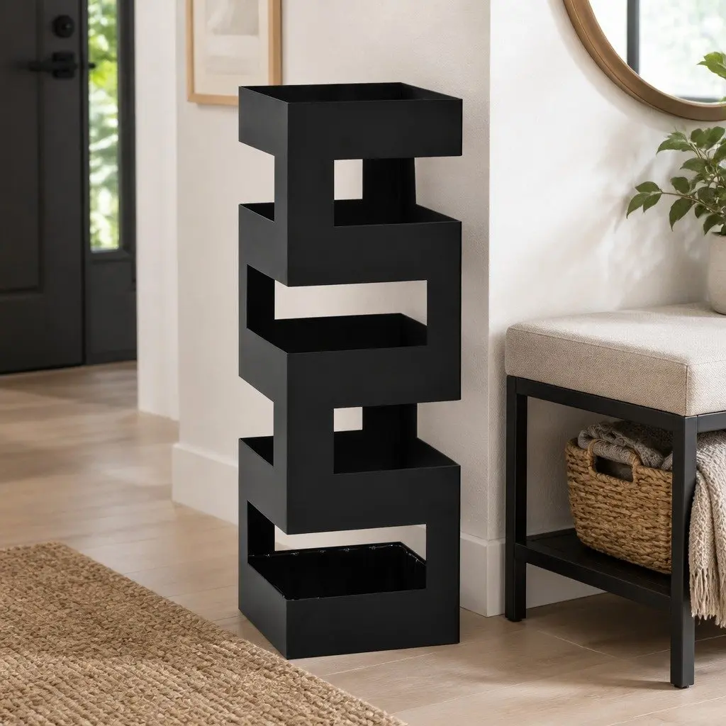 Umbrella Stand Modern Holder Storage Rack Black Steel