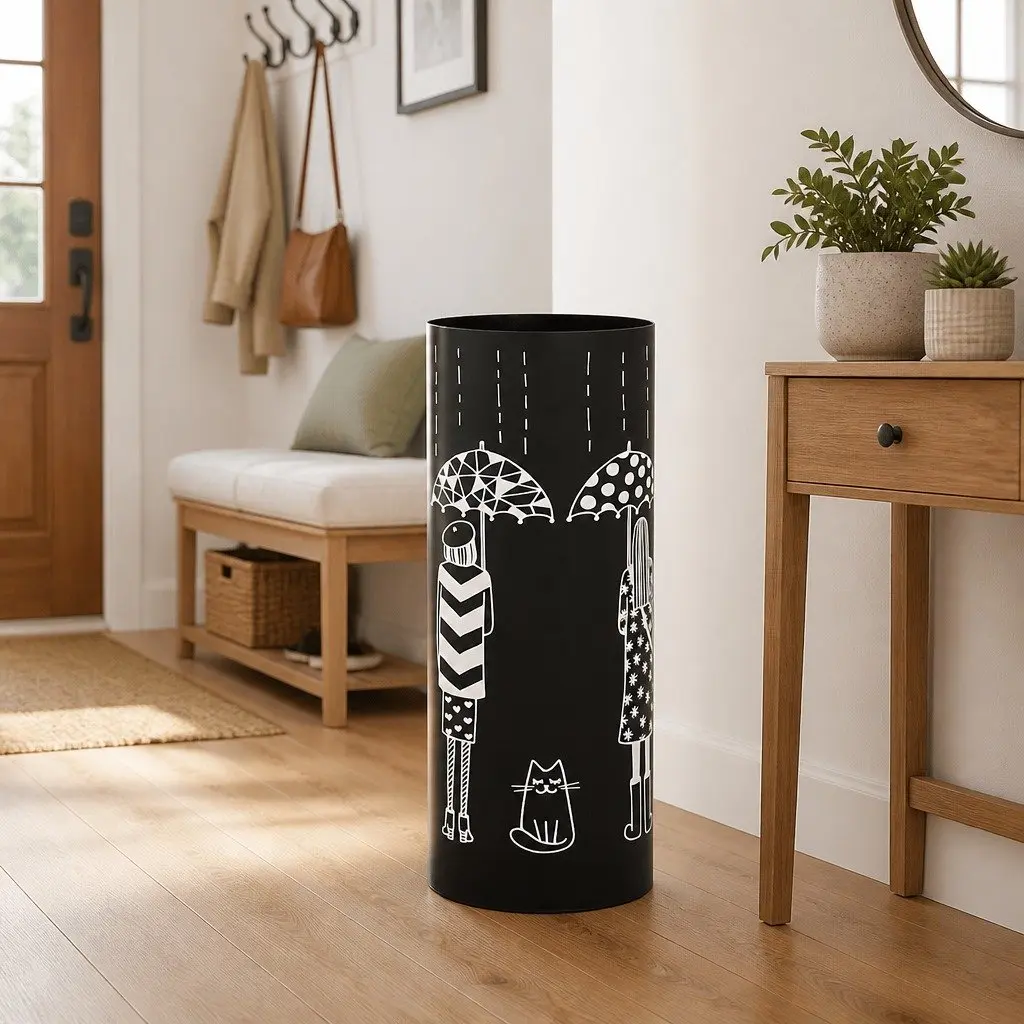 Umbrella Stand Steel Black Modern Holder for Walking Sticks and Trekking Poles with Drip Tray
