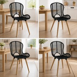Comfortable Black Rattan Chairs Set of 4 - Durable Design