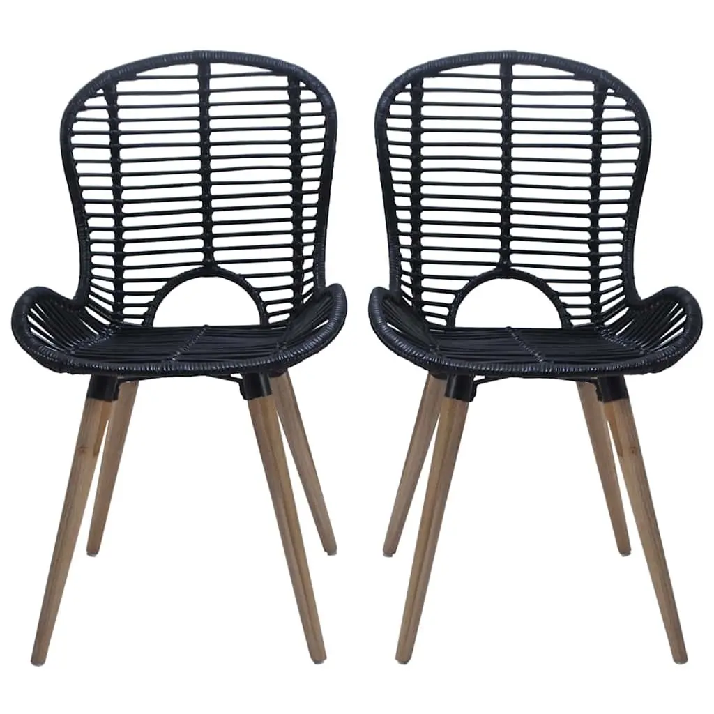 Dining Chairs Set of 4 Black Rattan Wooden Legs Kitchen Living Room Furniture