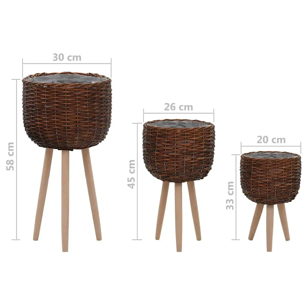Wicker Planter Set Rustic Garden Potting Pots 3 Piece Brown Rattan