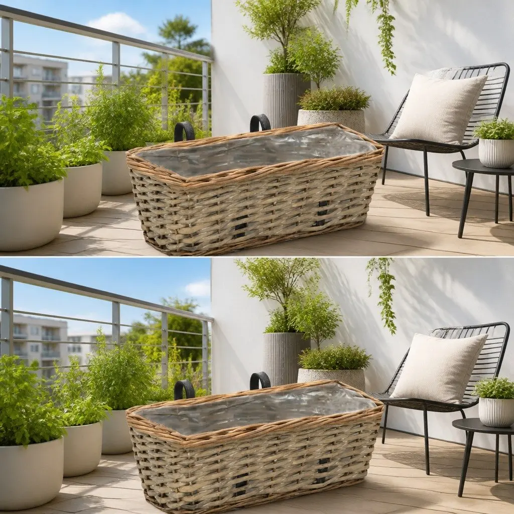 Wicker Planter Set for Balcony Garden 40cm Brown 2 Pieces