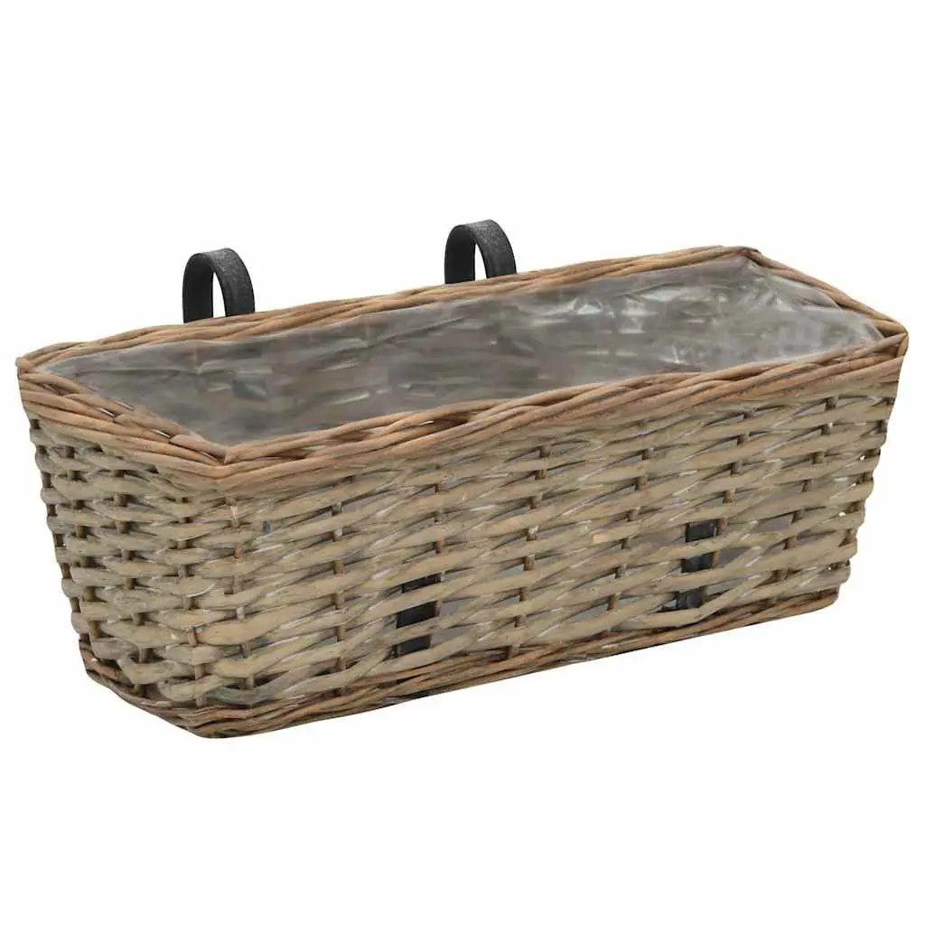 Wicker Planter Set for Balcony Garden 40cm Brown 2 Pieces
