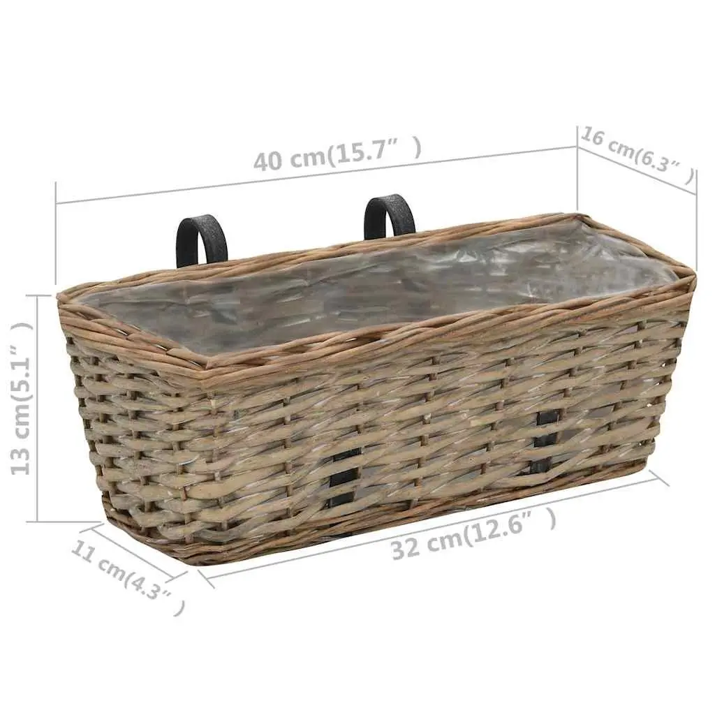 Wicker Planter Set for Balcony Garden 40cm Brown 2 Pieces