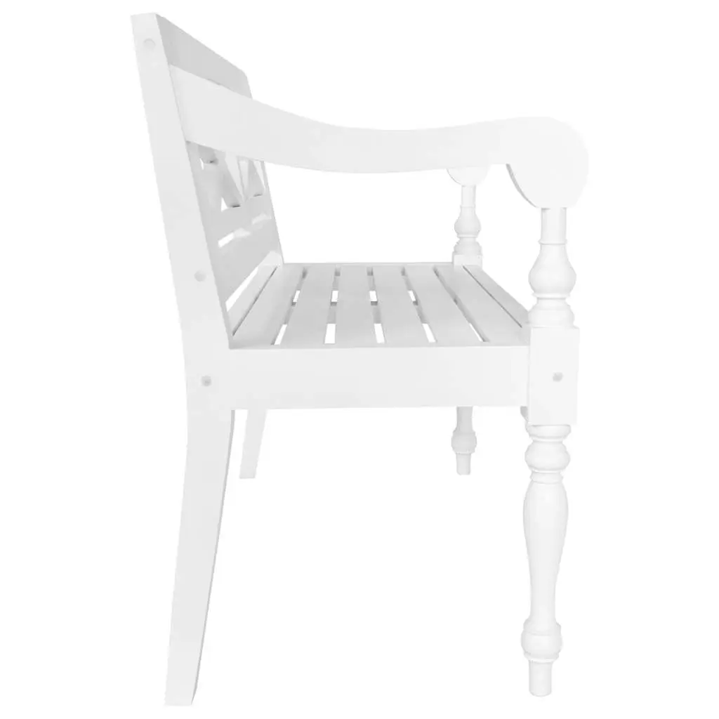Wooden Storage Bench Entryway Seating 98 cm White Solid Mahogany Wood Construction Curved Armrests
