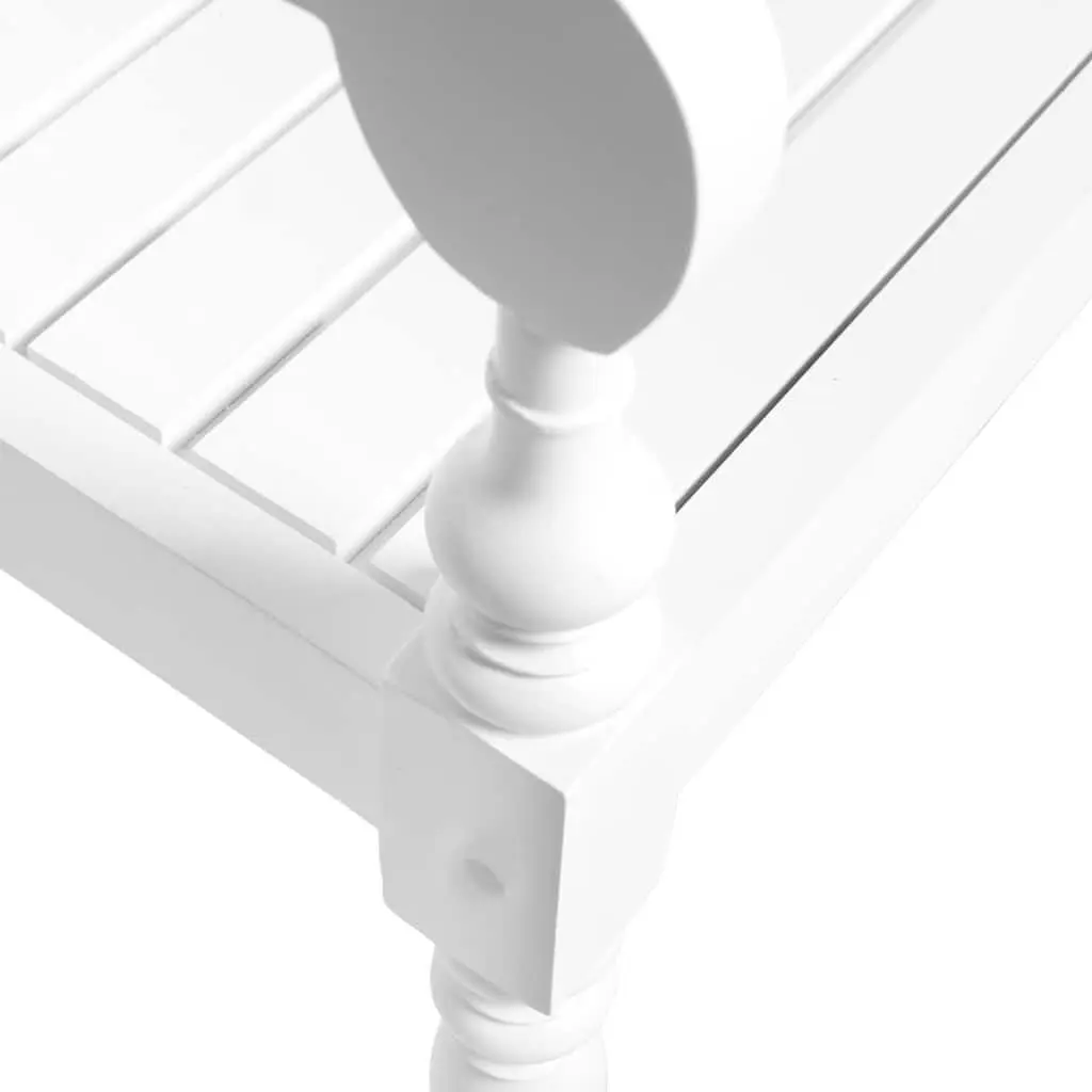 Wooden Storage Bench Entryway Seating 98 cm White Solid Mahogany Wood Construction Curved Armrests