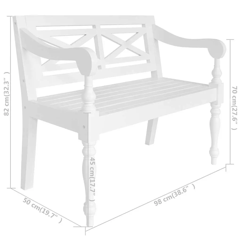 Wooden Storage Bench Entryway Seating 98 cm White Solid Mahogany Wood Construction Curved Armrests