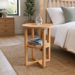 Solid Oak Wood Side Table 40x50 cm Bedside Accent End Table Shelf Brown