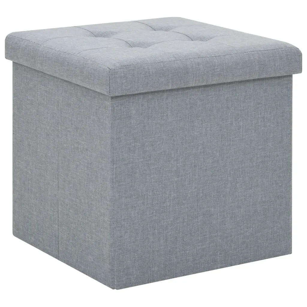 Folding Storage Stools 2 pcs Grey Faux Linen Upholstered Seat with Removable Top