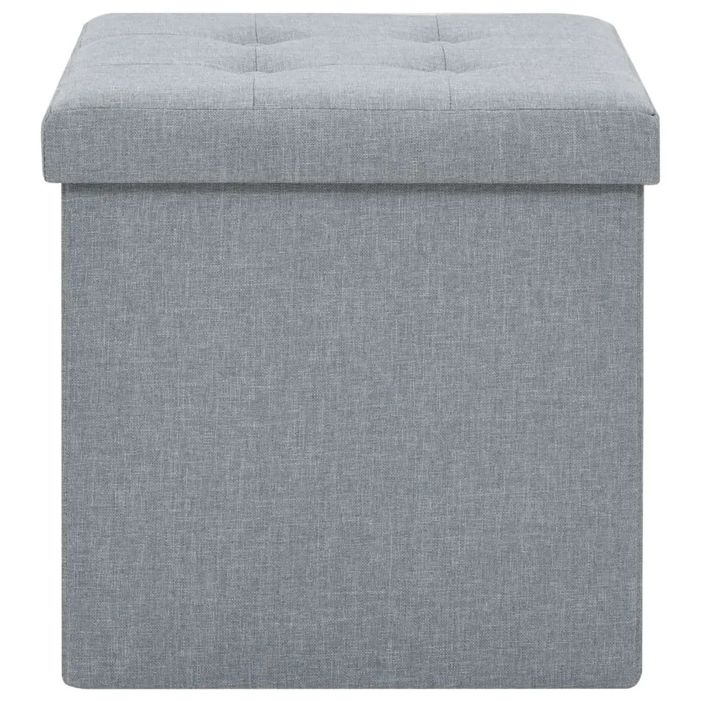 Folding Storage Stools 2 pcs Grey Faux Linen Upholstered Seat with Removable Top