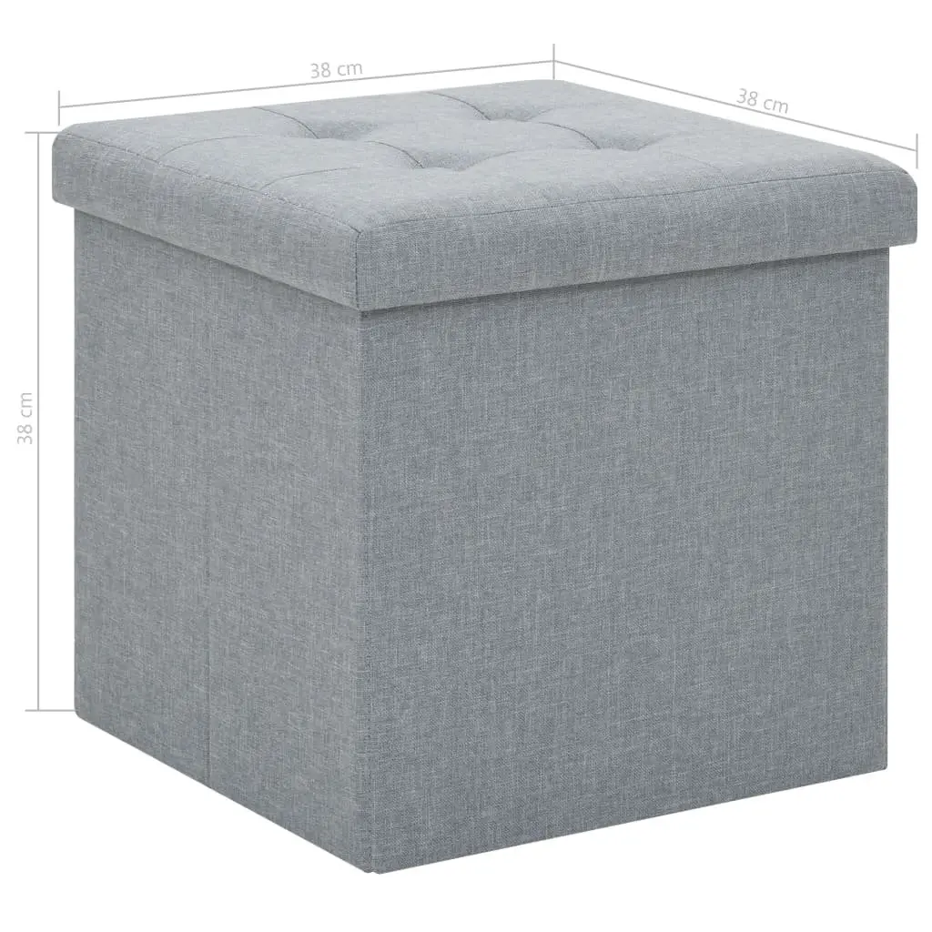 Folding Storage Stools 2 pcs Grey Faux Linen Upholstered Seat with Removable Top