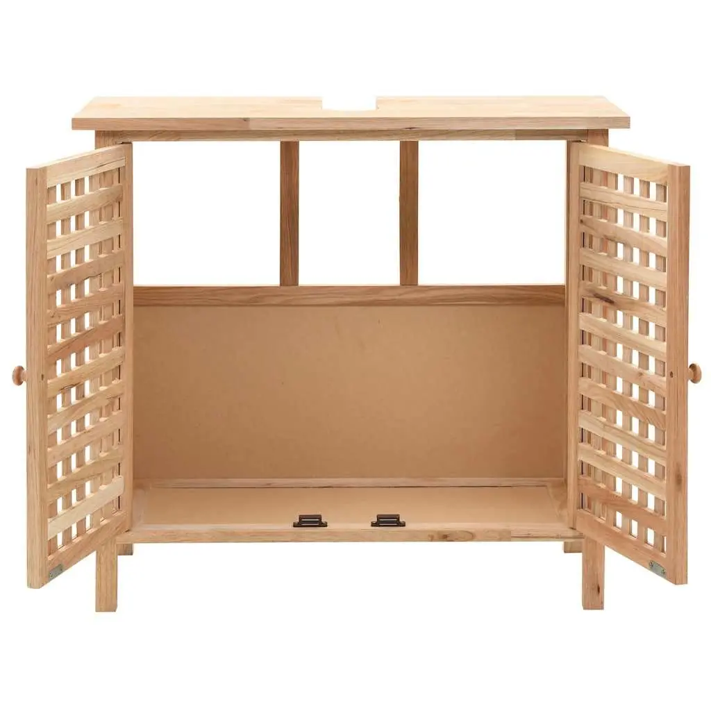 Bathroom Vanity Unit Sink Cabinet Storage 66cm 29cm 61cm Beige Solid Wood Two Door