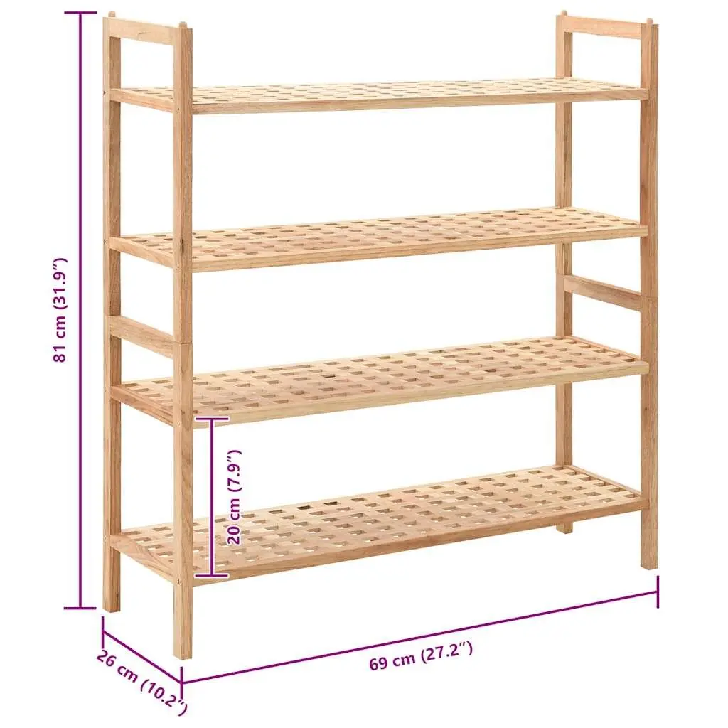 Shoe Rack Storage Organiser 4 Shelves Walnut Wood Beige