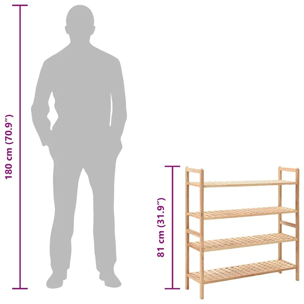 Shoe Rack Storage Organiser 4 Shelves Walnut Wood Beige