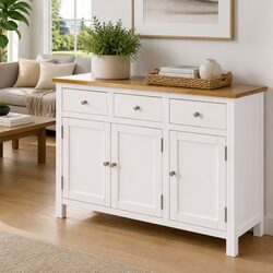 Solid Oak Wood Sideboard 110x33.5x70 cm Brown Rustic Storage Cabinet