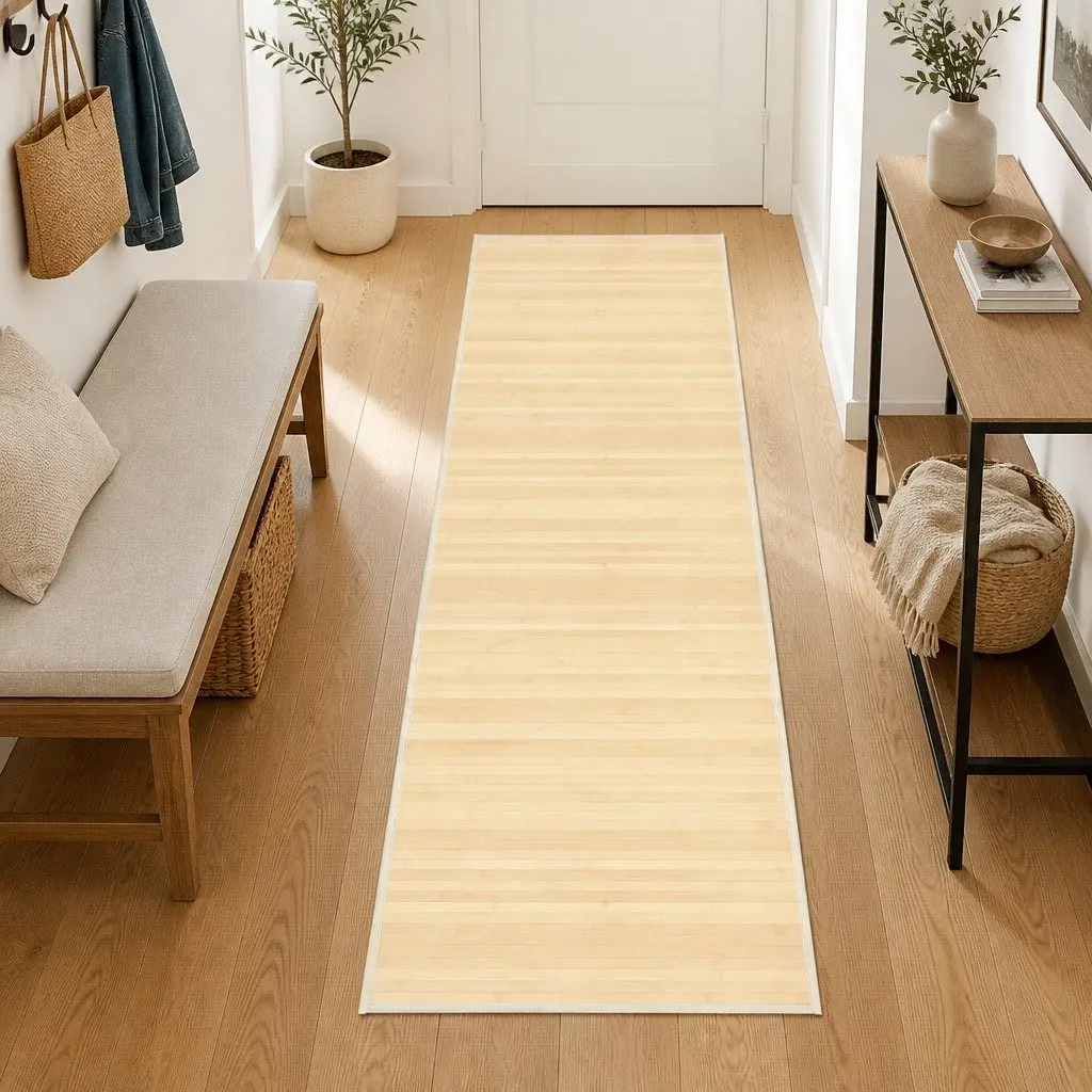 Bamboo Rug 80x200 cm Natural Beige Non-Slip Backing Floor Mat Indoor Decor