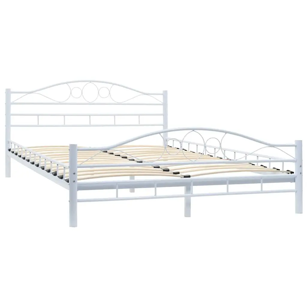 Metal Bed Frame Slatted Base Modern Bedroom Furniture 137x187 cm White