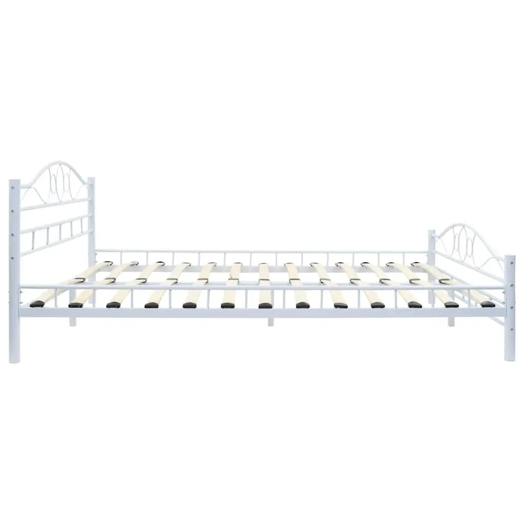 Metal Bed Frame Slatted Base Modern Bedroom Furniture 137x187 cm White