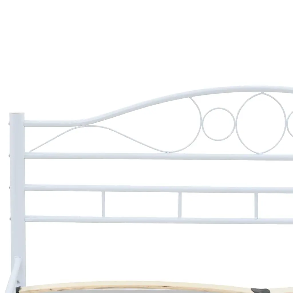 Metal Bed Frame Slatted Base Modern Bedroom Furniture 137x187 cm White