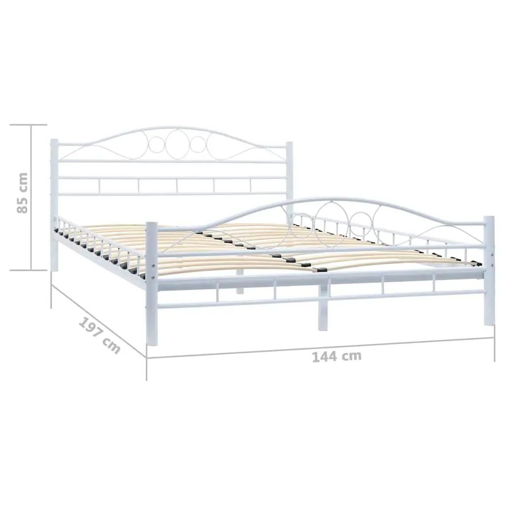 Metal Bed Frame Slatted Base Modern Bedroom Furniture 137x187 cm White