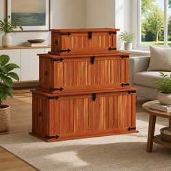Storage Chests 3 pcs Solid Acacia Wood Brown Wooden Box with Handles Latch