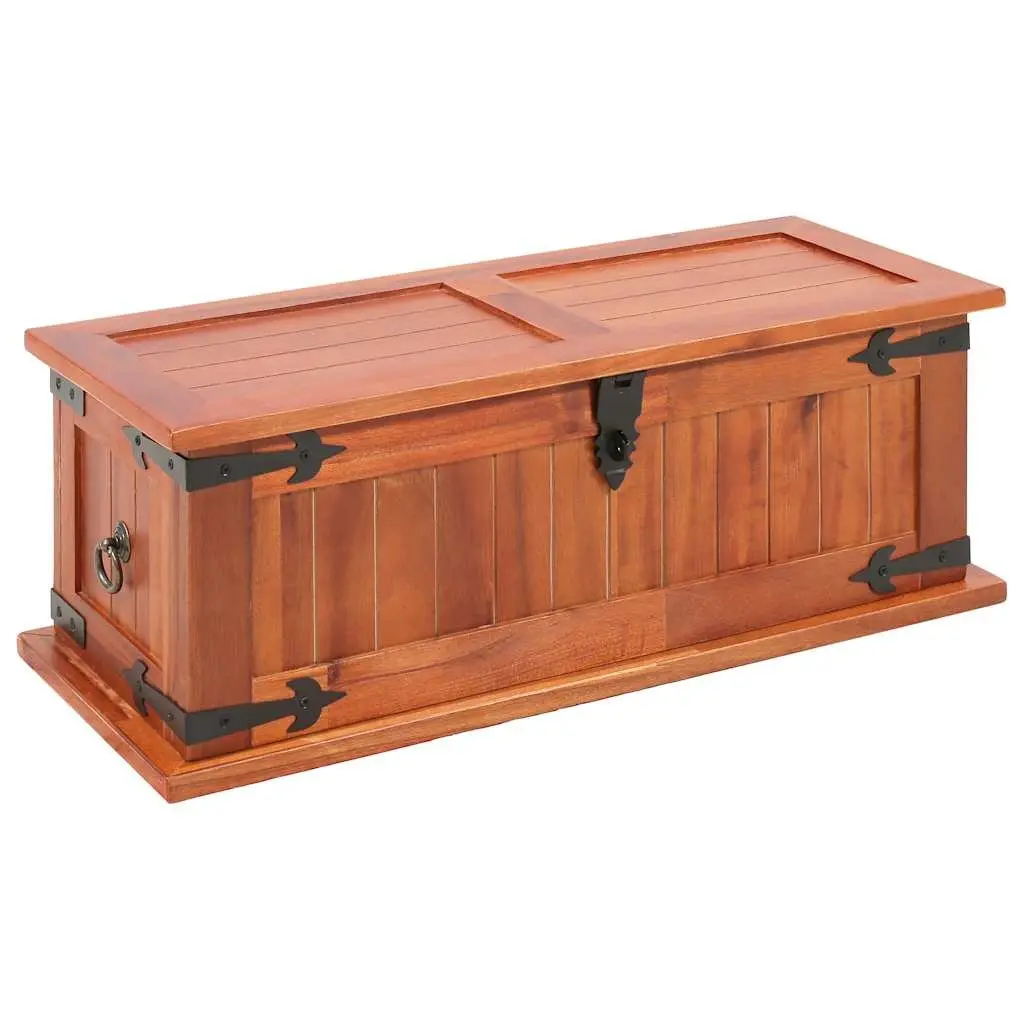 Wooden Storage Chests 3 Piece Handmade Solid Acacia Brown Multifunctional Box with Front Latch and Side Handles