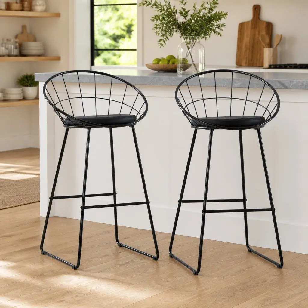 Black Faux Leather Bar Stools Set