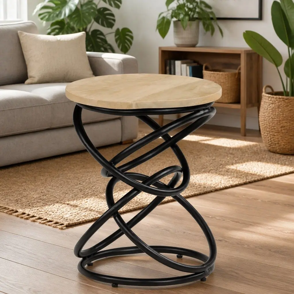 End Table Solid Mango Wood Brown Accent Side Table 40x50cm
