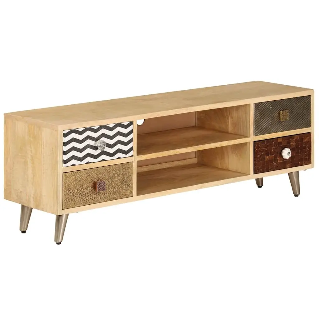 TV Cabinet Brown Solid Mango Wood Industrial Style Living Room Entertainment