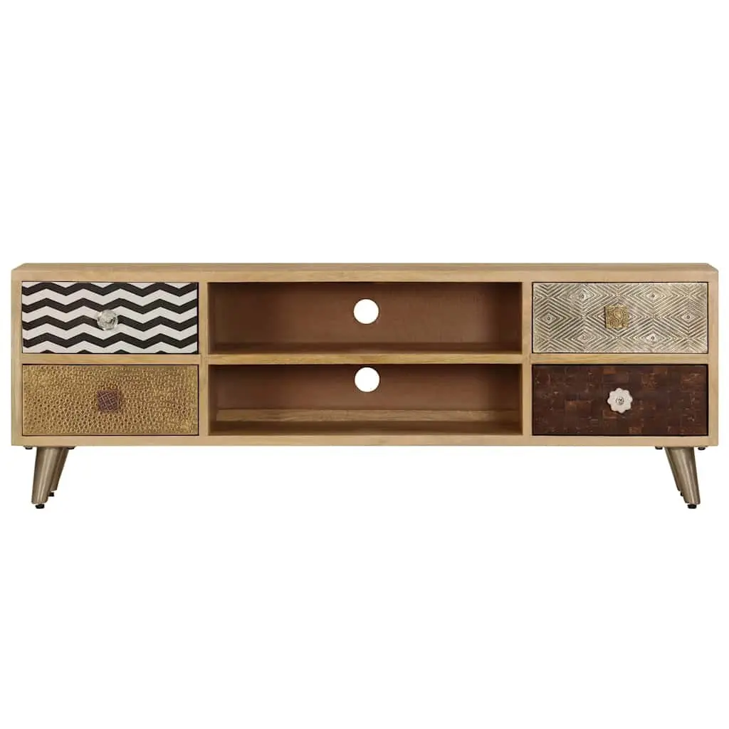 TV Cabinet Brown Solid Mango Wood Industrial Style Living Room Entertainment