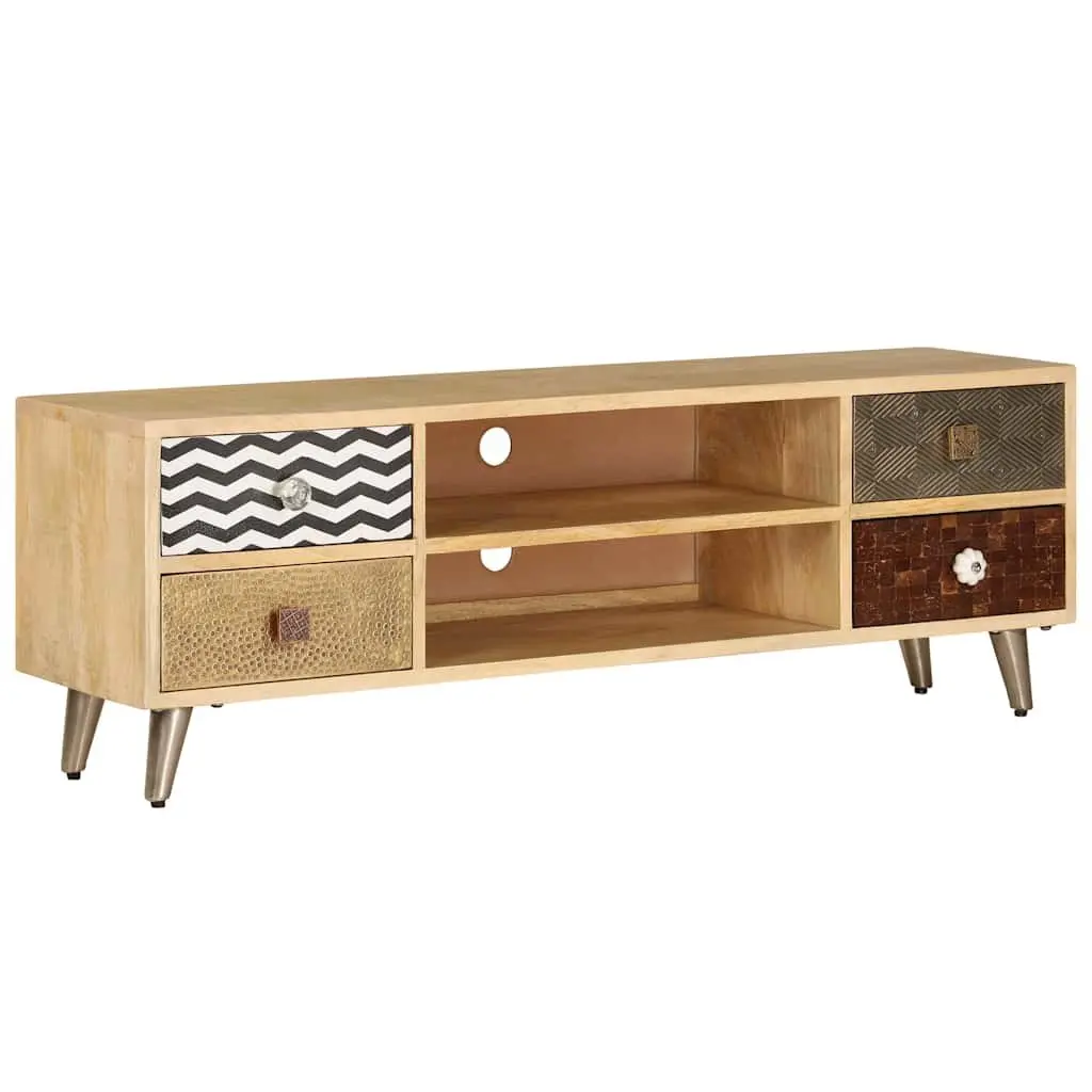 TV Cabinet Brown Solid Mango Wood Industrial Style Living Room Entertainment