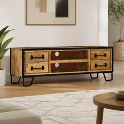 Brown Mango Wood TV Cabinet with Storage Solutions