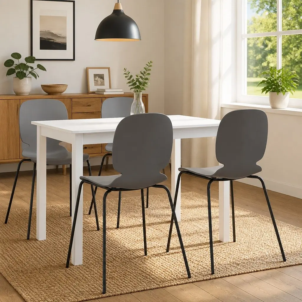 Dining Table White 114x71x75 cm Solid Rubber Wood Kitchen Furniture Easy