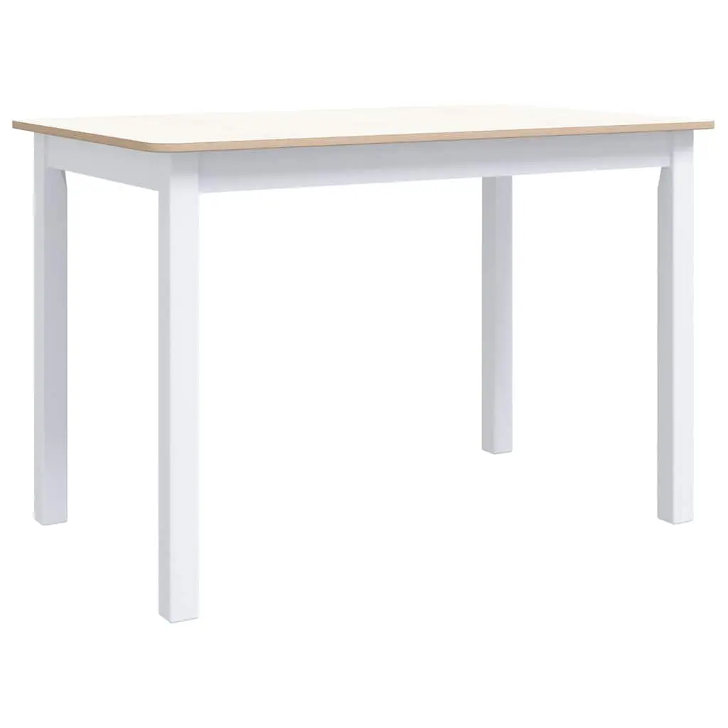 Dining Table White Brown Solid Rubber Wood Kitchen Room Furniture 114x71x75cm