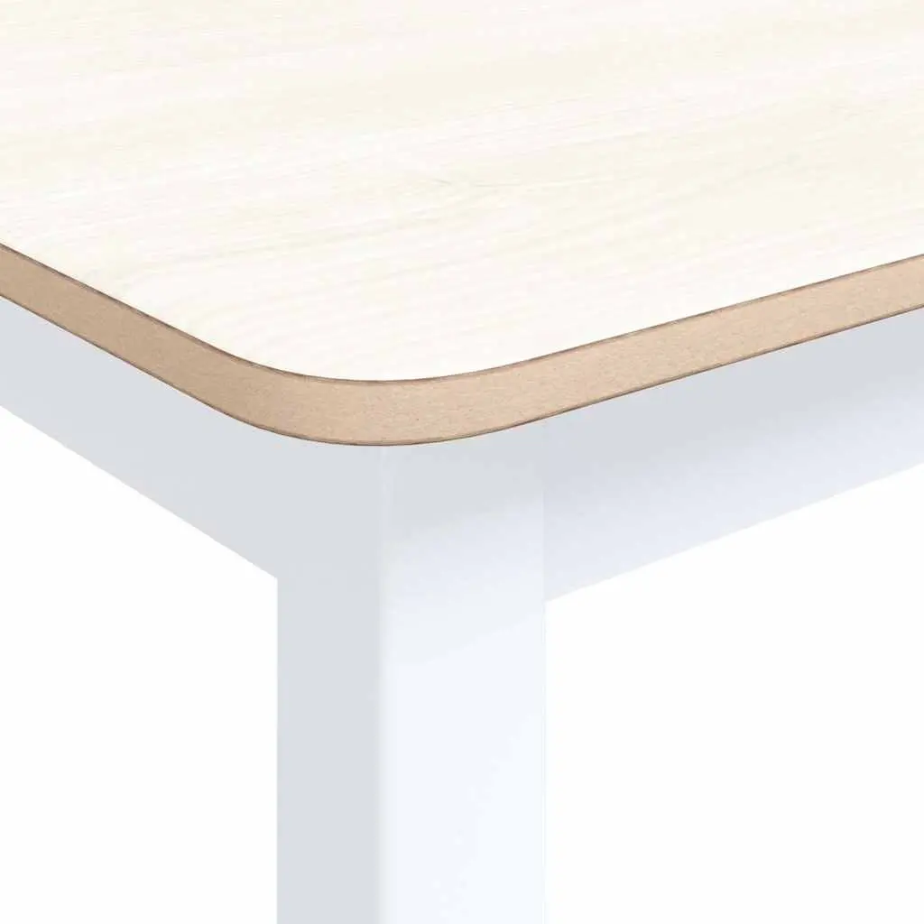 Dining Table White Brown Solid Rubber Wood Kitchen Room Furniture 114x71x75cm