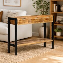 Sideboard with 3 Drawers 110x35x75 cm Mango Wood Storage Cabinet Buffet