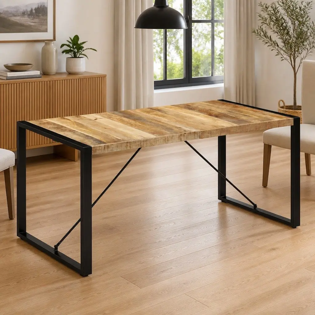 Dining Table Industrial Kitchen 160x80x75cm Solid Mango Wood Brown
