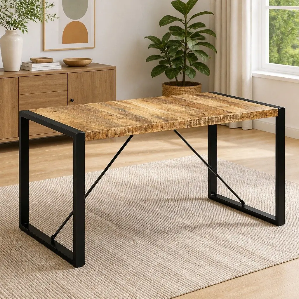 Dining Table Industrial Kitchen 140x70x75cm Solid Mango Wood Brown
