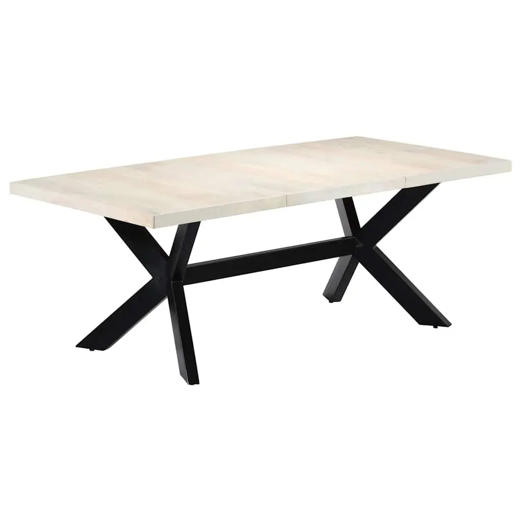 Dining Table White 200x100x75 cm Solid Mango Wood Kitchen Furniture Modern Style